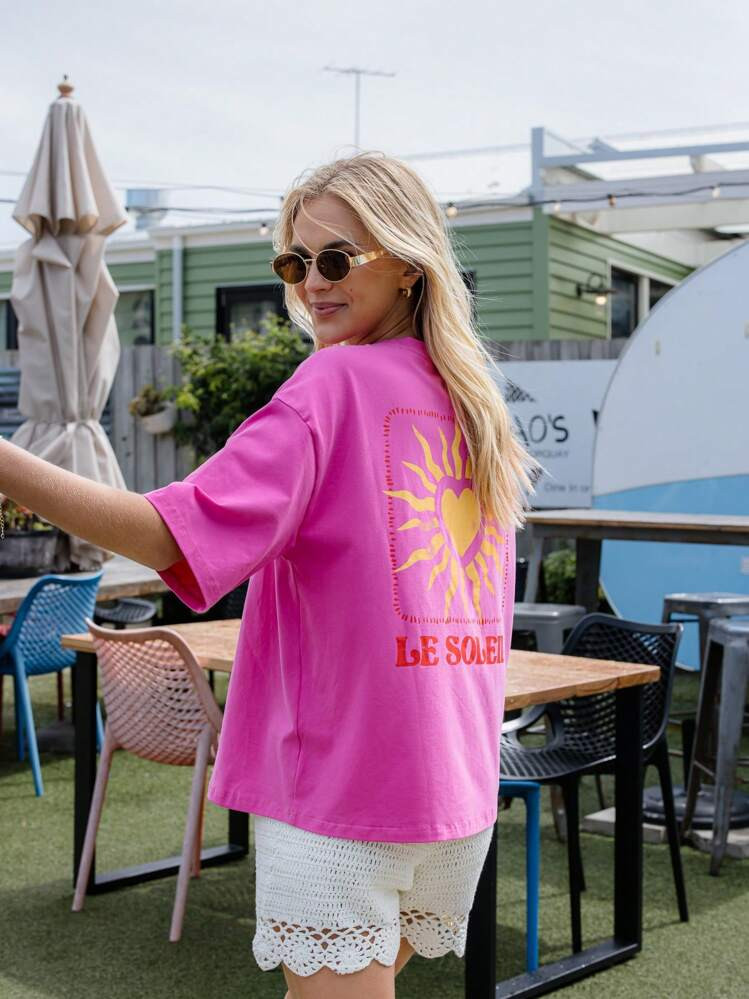 Aralina Crew Neck Oversized Regular Length Graphic Tee | SHEIN