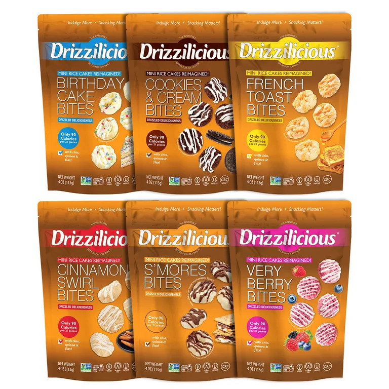 Drizzilicious Mini Rice Cakes Variety Pack, Assorted Rice Cake Snacks, Rice Crisps 6-Pack | Walmart (US)