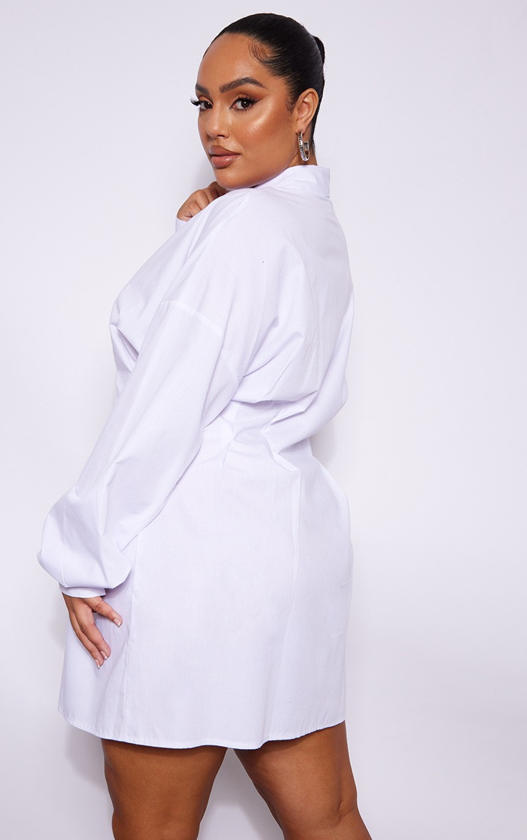 Plus White Poplin Fitted Waist Shirt Dress | PrettyLittleThing US