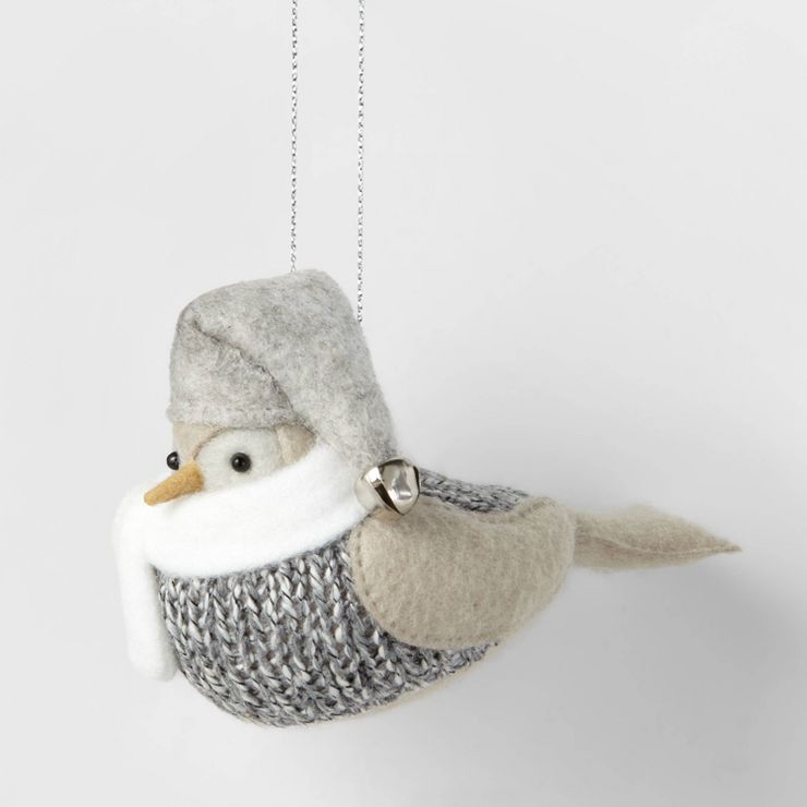 Fabric Bird with White Scarf Christmas Tree Ornament Gray - Wondershop™ | Target