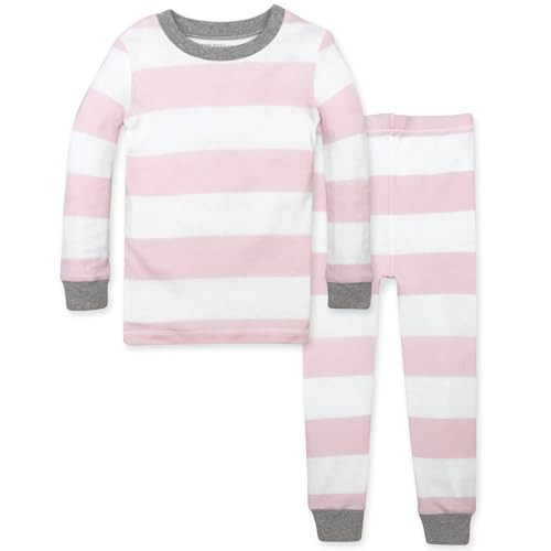 Burt's Bees Baby baby girls Pajamas, 2-piece Pj Set, 100% Organic Cotton (12 Mo-7 Yrs) Pajama Bottoms, Blossom Rugby Stripe, 7 Years US | Amazon (US)