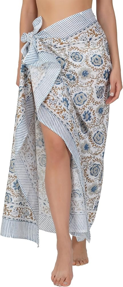 100% Cotton Hand block Sarong Beach Pareo -Your Perfect Summer Cover up Swimwear Companion Wrap S... | Amazon (US)