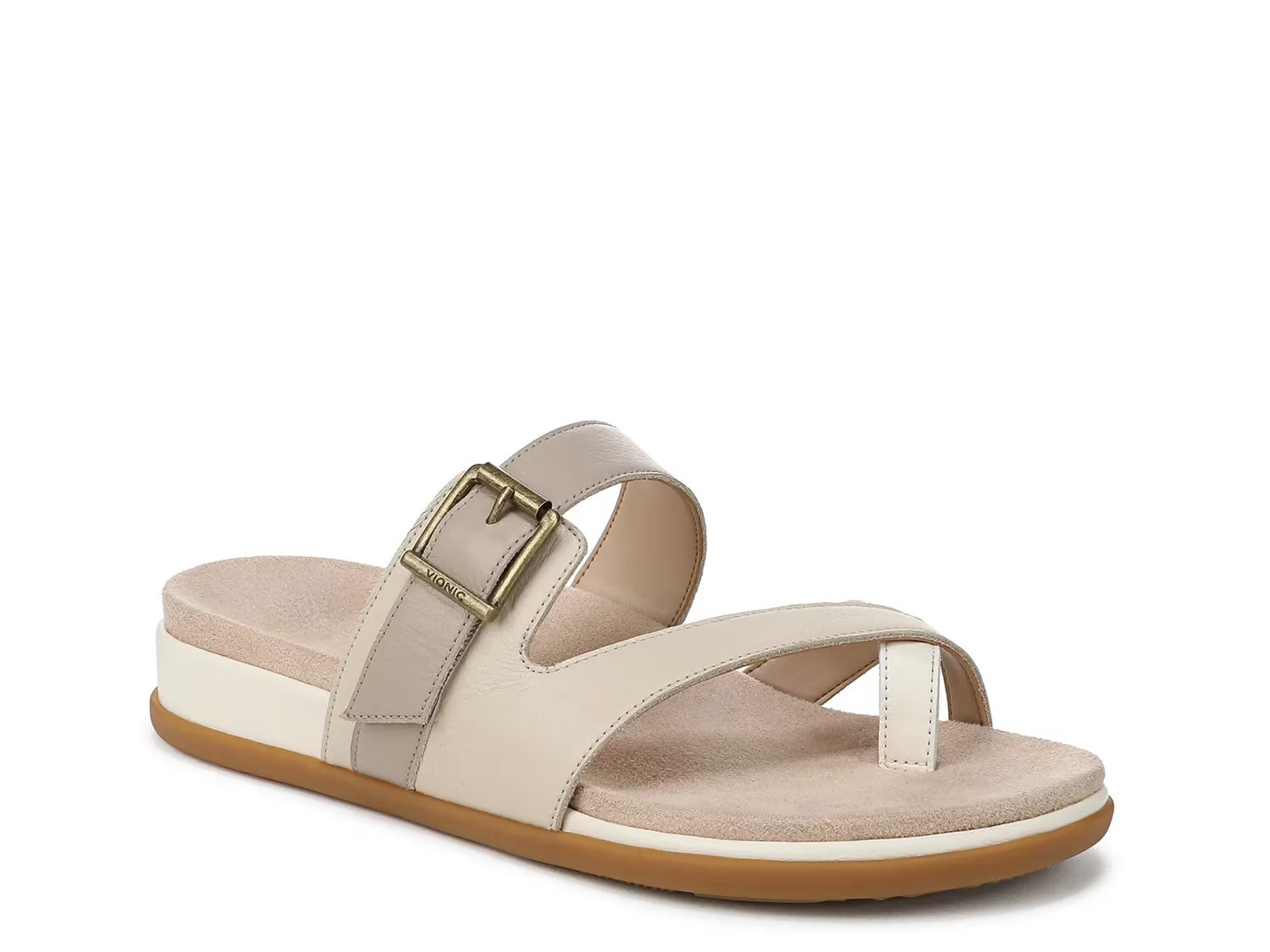Vionic Wide Width Carmela Toe Loop Sandal | Women's | Ivory Leather | Size 6 | Sandals | Footbed | DSW