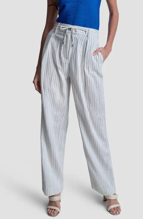 DKNY Stripe Linen Blend Drawstring Pants in Ivory/admiral at Nordstrom, Size 4 | Nordstrom