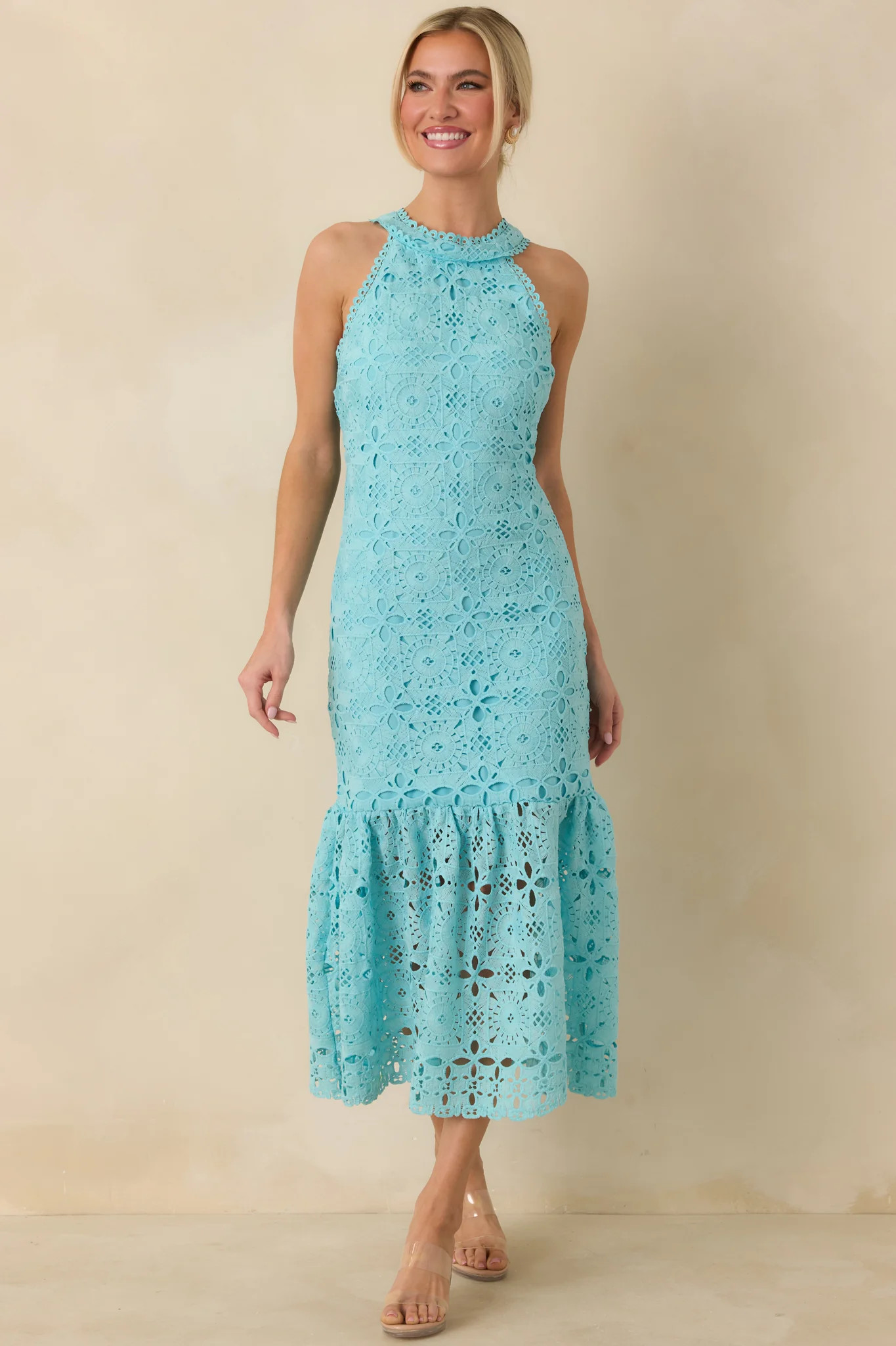 It's A New Day Horizon Blue Floral Embroidered Maxi Dress | Red Dress