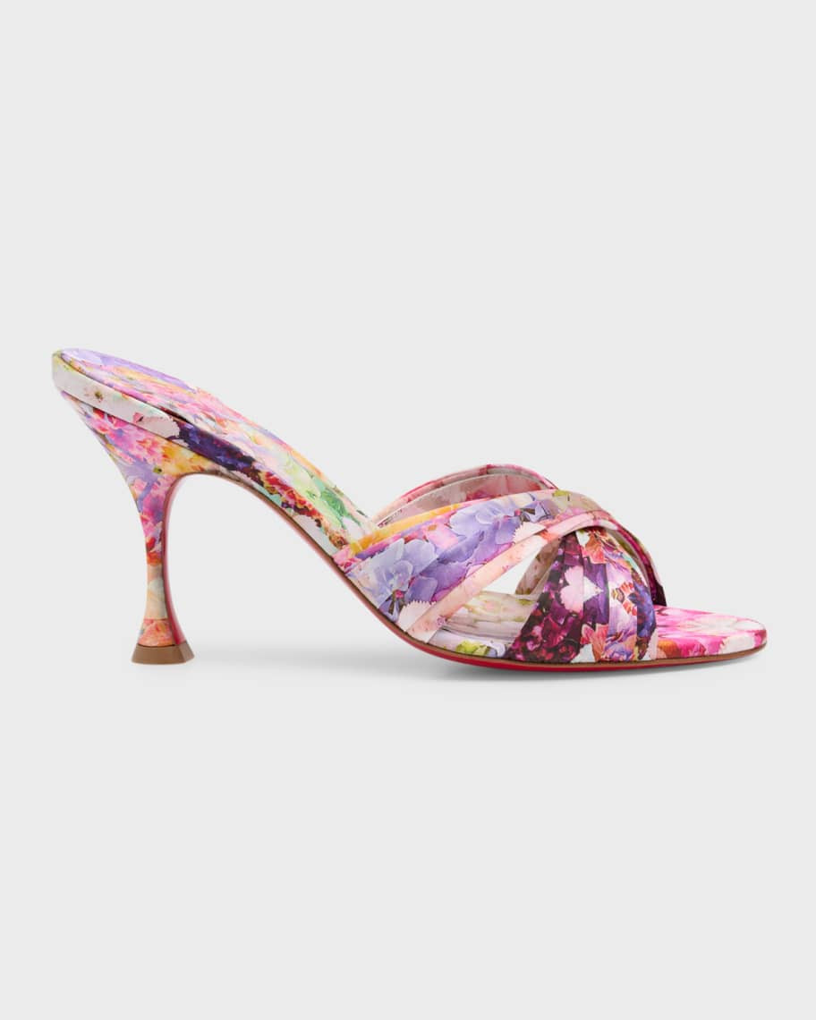 Christian Louboutin Nicol Blooming Silk Red Sole Slide Sandals | Neiman Marcus