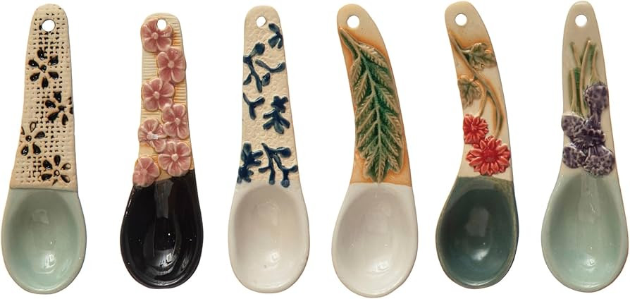 Creative Co-Op Hand-Painted Stoneware Spoon with Floral Design Handle, 6 Styles (Each One Will Va... | Amazon (US)