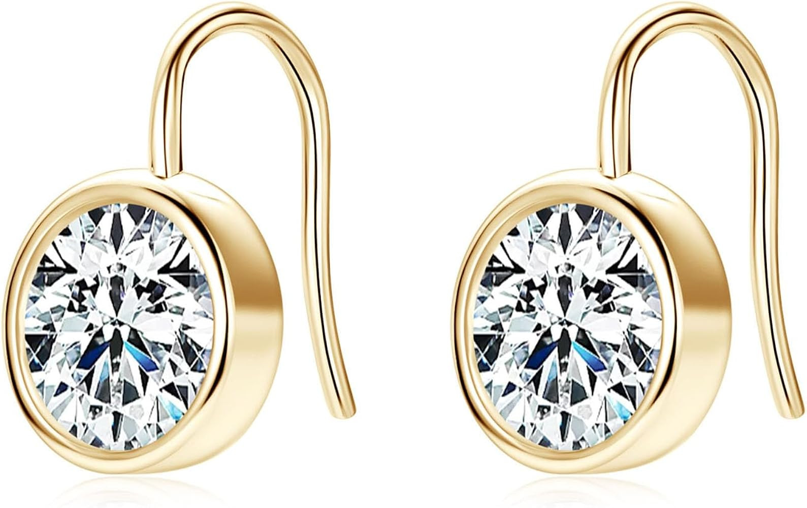 Moissanite Earrings for Women, 3 Stone/Solitaire Lab Imitation Diamond Open Hoop Earrings, 18K Wh... | Amazon (US)