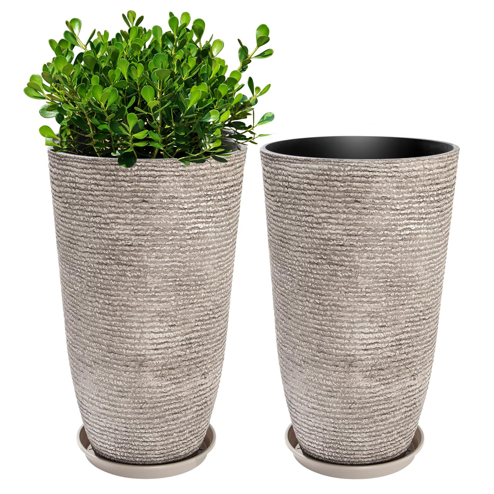 QCQHDU Set of 2 Oversized 9 Gallon Round Planters for Front Door & Patio - 12x21 Inch Tall Outdoo... | Amazon (US)