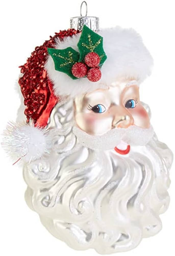 Santa Claus Face Glass Christmas Tree Ornament, 5 Inch | Amazon (US)