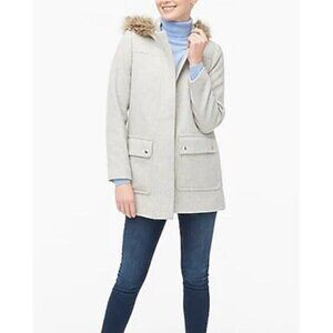 J. CREW Factory Woman's Sz 0 Vail Gray Beige Wool Blend Faux Fur Trim Parka Coat | Poshmark