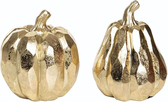 One Holiday Way Set of 2 6-Inch Elegant Gold Decorative Faux Pumpkin Figurines – Golden Fall Go... | Amazon (US)