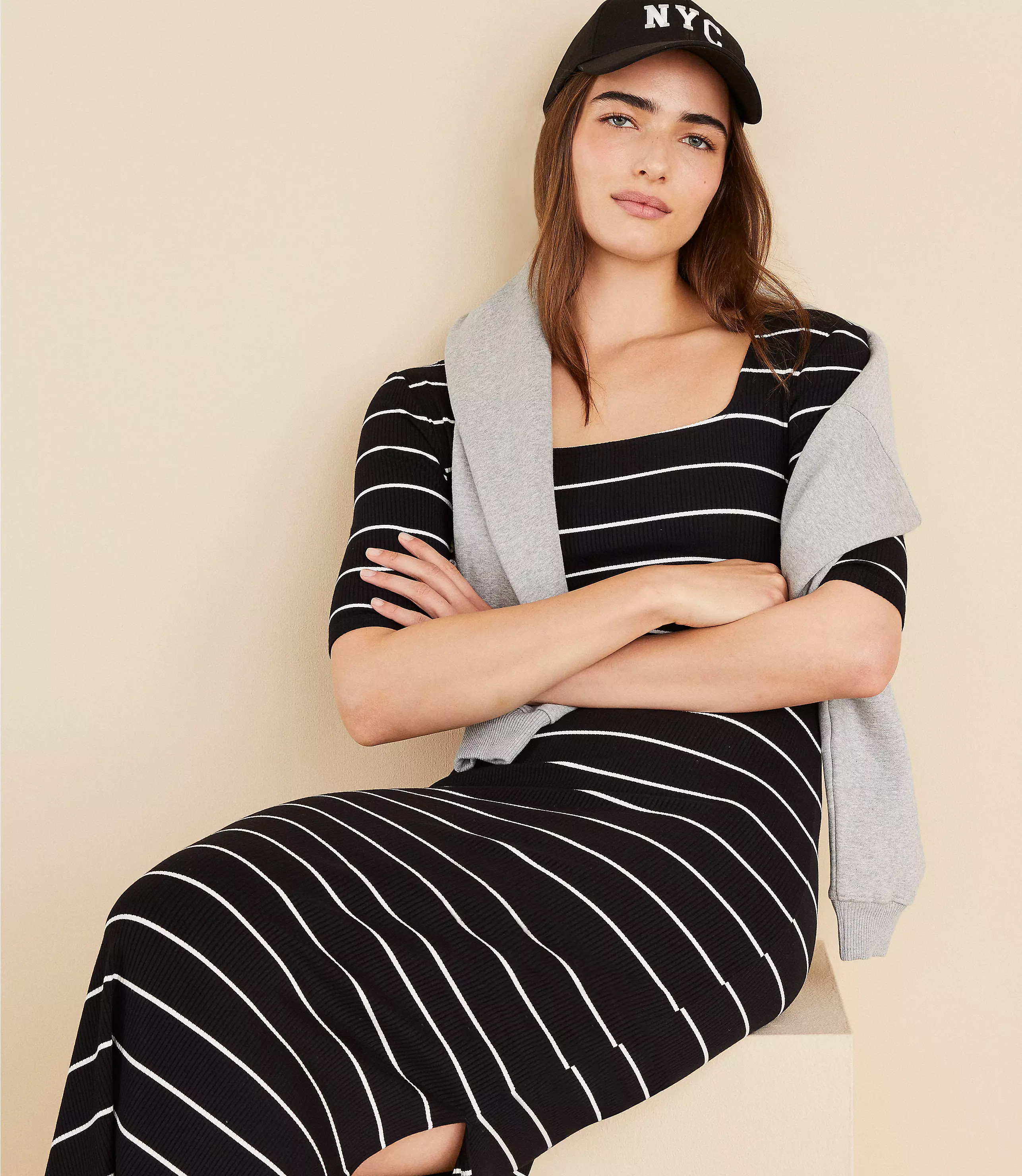Lou & Grey Striped Ribbed Square Neck Maxi Dress | LOFT