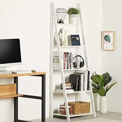 Kicode 5-Tier Ladder Shelf Bookcase, Leaning Bookshelf, Wooden Frame Decor Modern Bookshelf Stora... | Amazon (US)