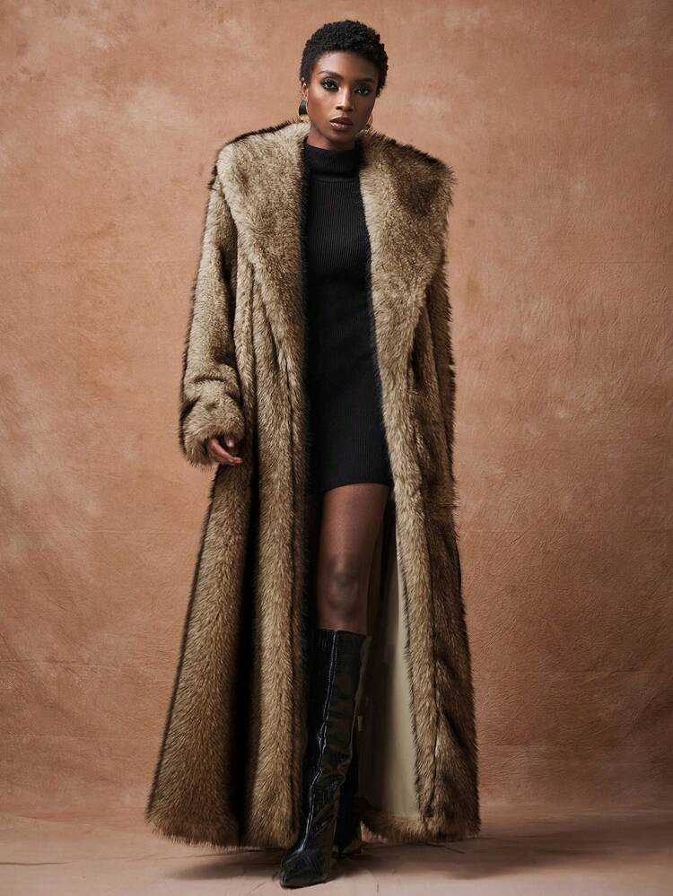 Zivah 2025 Autumn/Winter New Fluffy Long Elegant Women Faux Fur Parka Coat, Ombre Color, Long Fur... | SHEIN