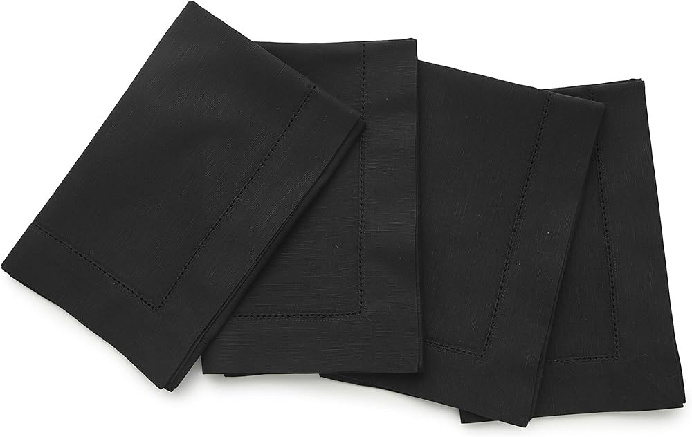 Solino Home Black Cloth Napkins Set of 4 – Cotton Linen Hemstitch Napkins 20 x 20 Inch – Mach... | Amazon (US)