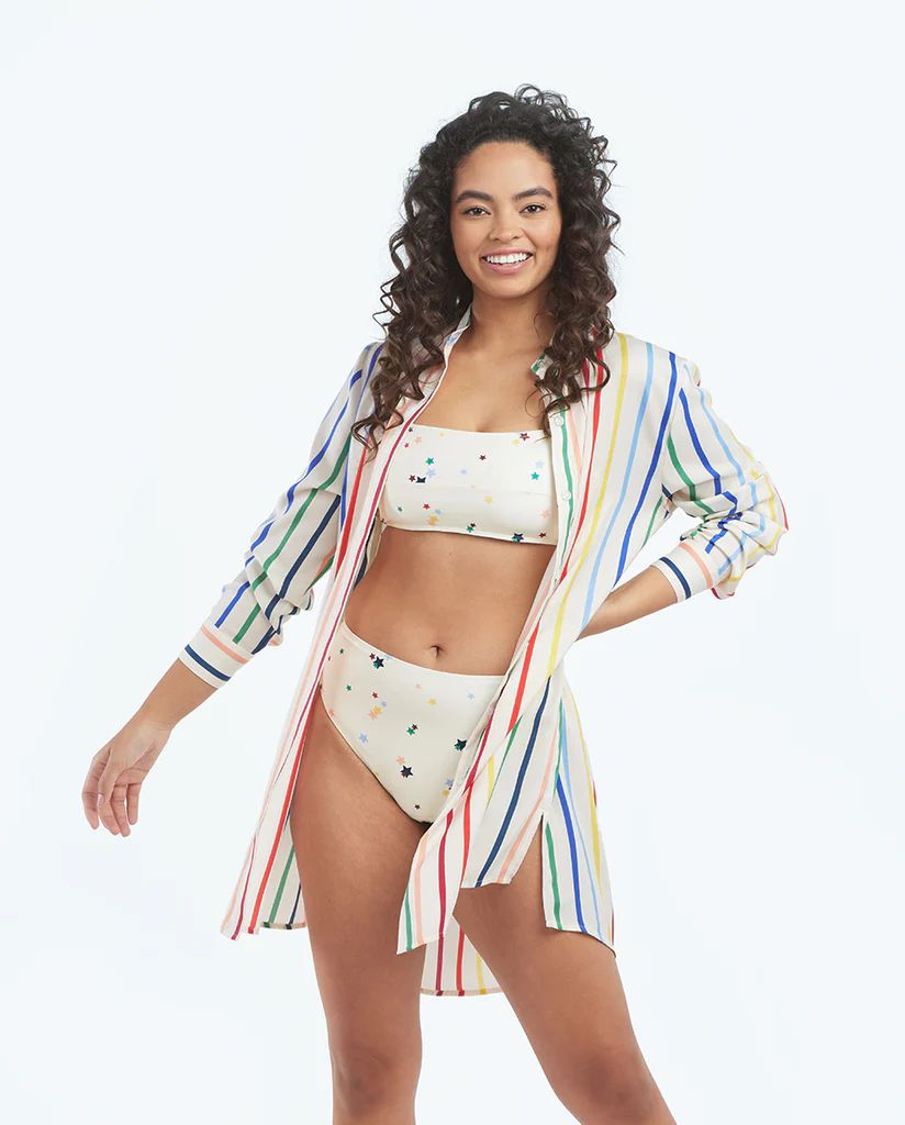 The Short Effortless Shirtdress Cover-Up - Rainbow Stripe | SummerSalt