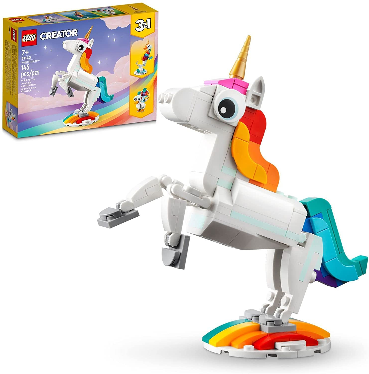 LEGO Creator 3 in 1 Magical Unicorn Toy, Transforms from Unicorn to Seahorse to Peacock, Rainbow ... | Amazon (US)
