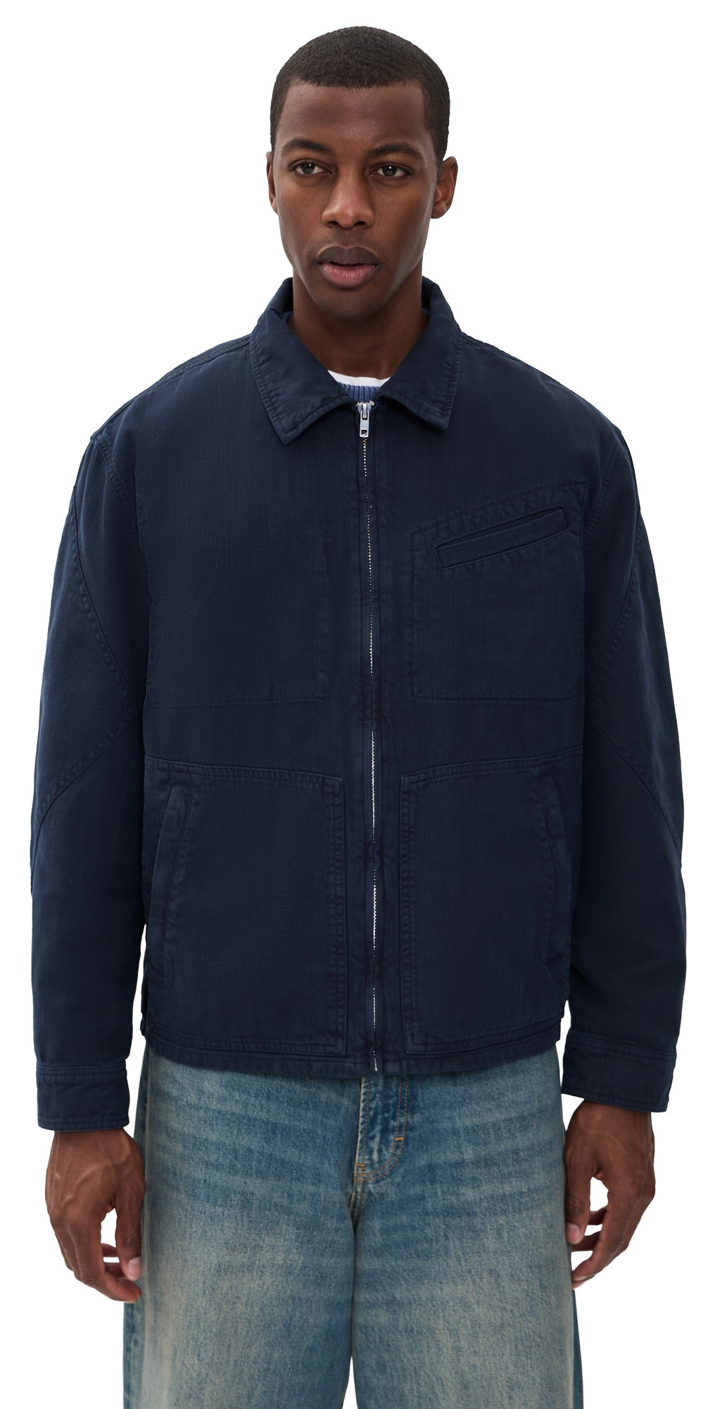 Alex Mill Elijah Zip Jacket In Linen Twill Dark Navy XS | Shopbop