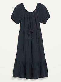 Puff-Sleeve Scoop-Neck Waist-Defined Midi Dress for Women | Old Navy (US)