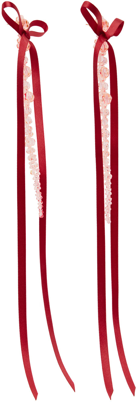 Pink & Red Bow Ribbon Drip Earrings | SSENSE