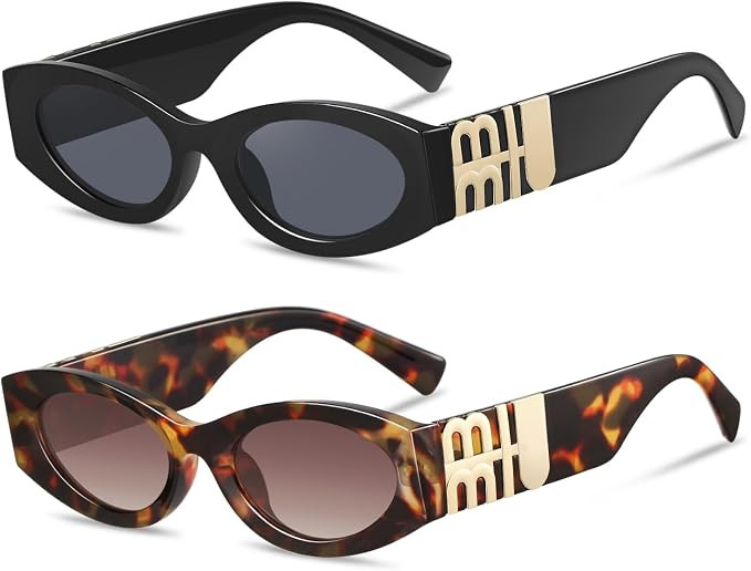 Retro Oval Cat Eye Sunglasses for Women Trendy Narrow Sunnies Designer Sun Glasses UV400 | Amazon (US)