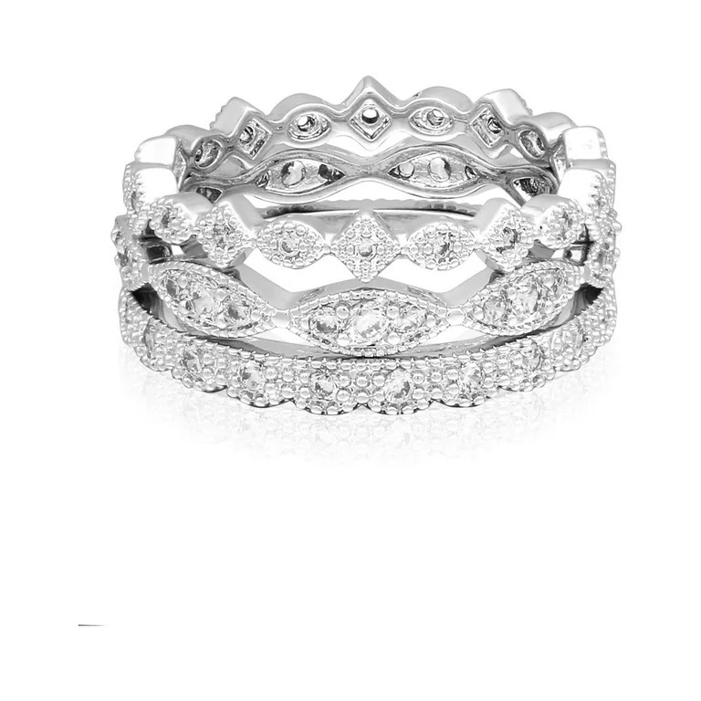 Women's Fine Sterling Silver with Cubic Zirconia Stackable Rings, Set of 3 in Size 9 | Walmart (US)