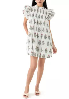 Women's Short Sleeve Printed Smocked Bib Dress | Belk