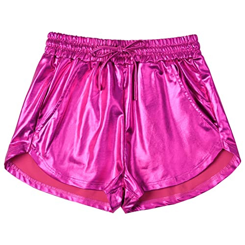Mirawise Women's Metallic Shorts Sparkly Drawstring Rave Party Shiny Pants | Amazon (US)