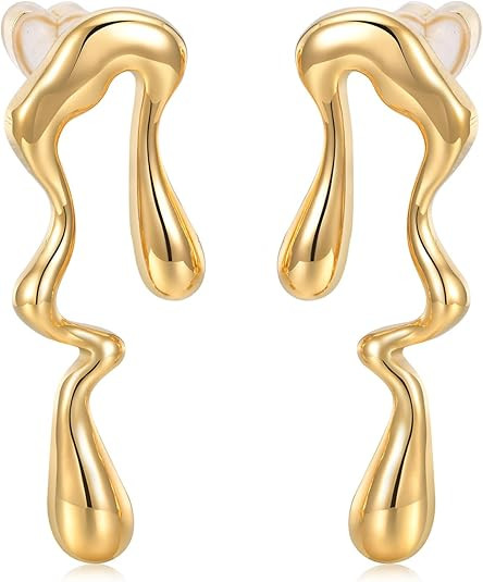 Women's Gold Studs Earrings - 14K Gold Plated Personality Big Studs Earring,Stainless Steel Hypoa... | Amazon (US)