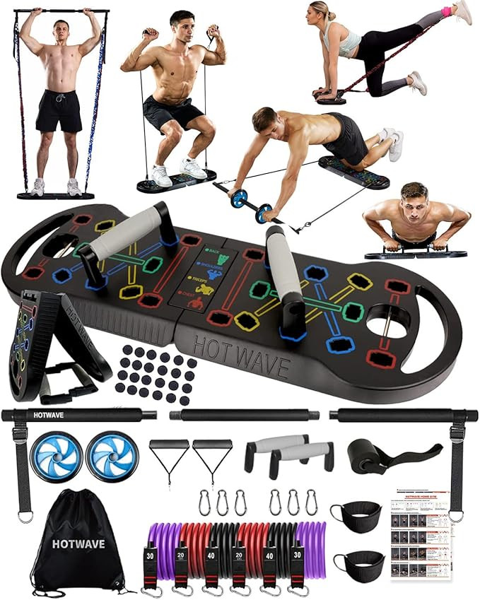 HOTWAVE Portable Exercise Equipment with 16 Gym Accessories.20 in 1 Push Up Board Fitness,Resista... | Amazon (US)