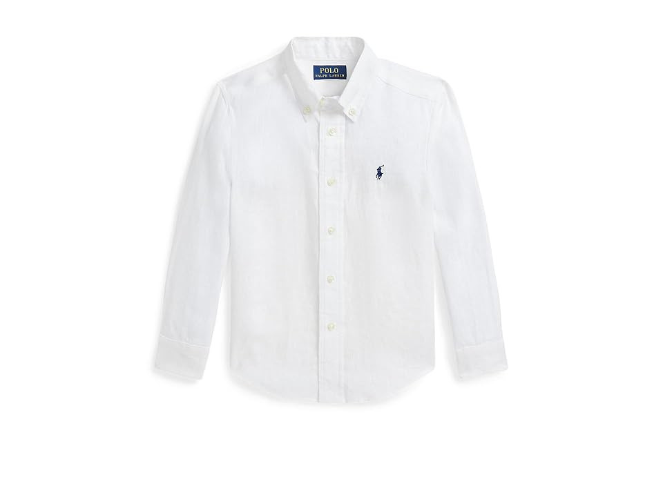 Polo Ralph Lauren Kids Linen Shirt (Toddler/Little Kid) Boy's Clothing White : 4 Little Kid | Zappos