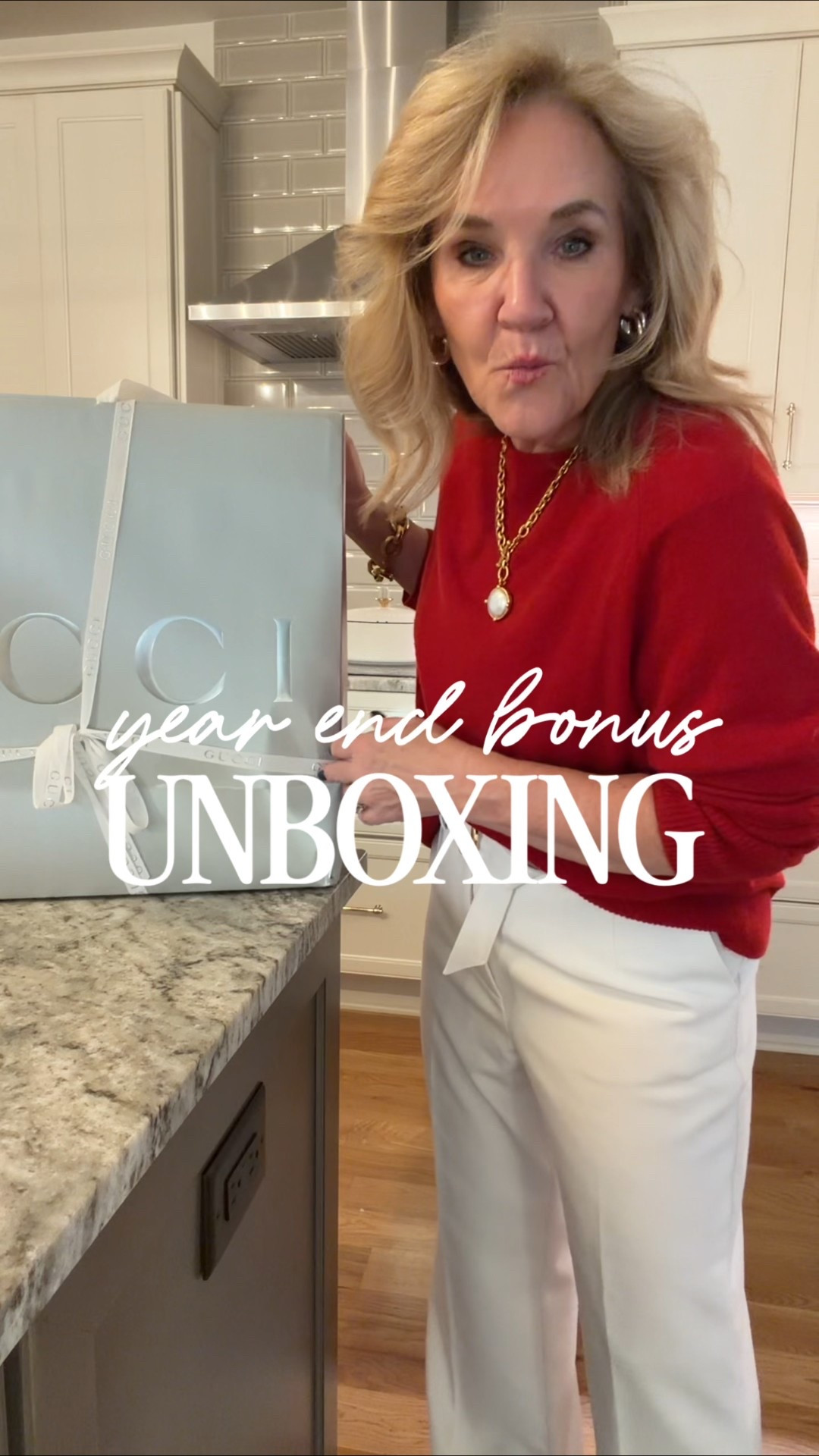 Splurge worthy Gucci tote bag 
Cashmere sweater size large but the red is soldout. Linking a few styling options avail in red cashmere. 
Pants size 10 petite. I did not want this lightweight fabric tight over me. But I believe the petites are sold out. I will link some other winter white trousers, but if you’re not a petite, I definitely would not size up.
A couple of my favorite Julie vos pieces and my most worn slingbacks over the last couple of years. I do size up a half for more room in my toes.

New Year’s Eve outfit winter white red sweater

#LTKootd #LTKOver40 #LTKSaleAlert

#LTKGiftGuide