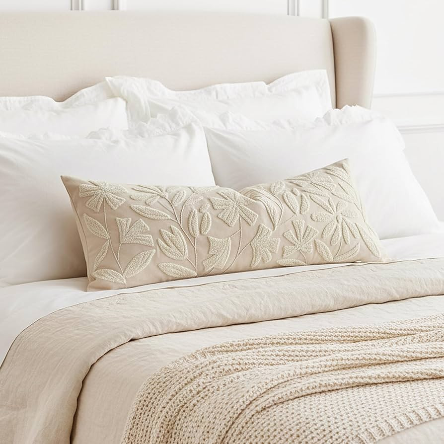 BlissBlush 14x36 Lumbar Pillow Cover for Bed, Rectangular Decorative Long Throw Pillowcase, Embro... | Amazon (CA)