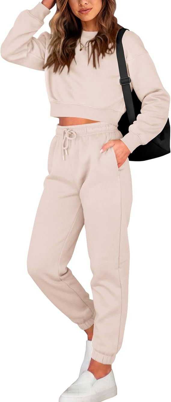 BTFBM Women 2 Piece Outfits Long Sleeve Crop Top Pullover Drawstring Pant Jogger Set Casual Sweat... | Amazon (US)