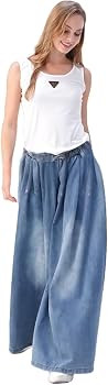 Extra Wide Leg Denim Pants for Women Long Jeans Elastic Waist with Pockets Plus Size Loose Casual | Amazon (US)
