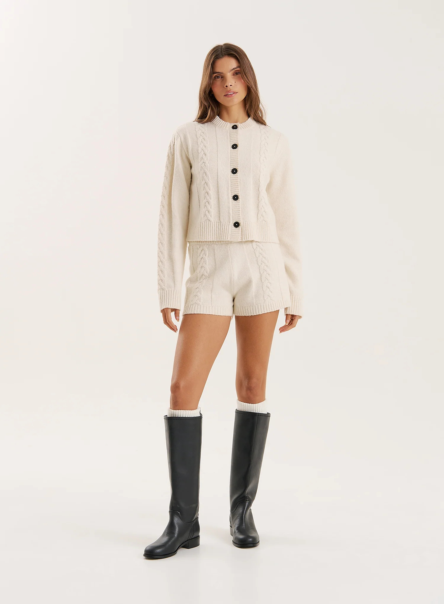 Cream Cable Knit High Waist Shorts- Jess | 4th & Reckless