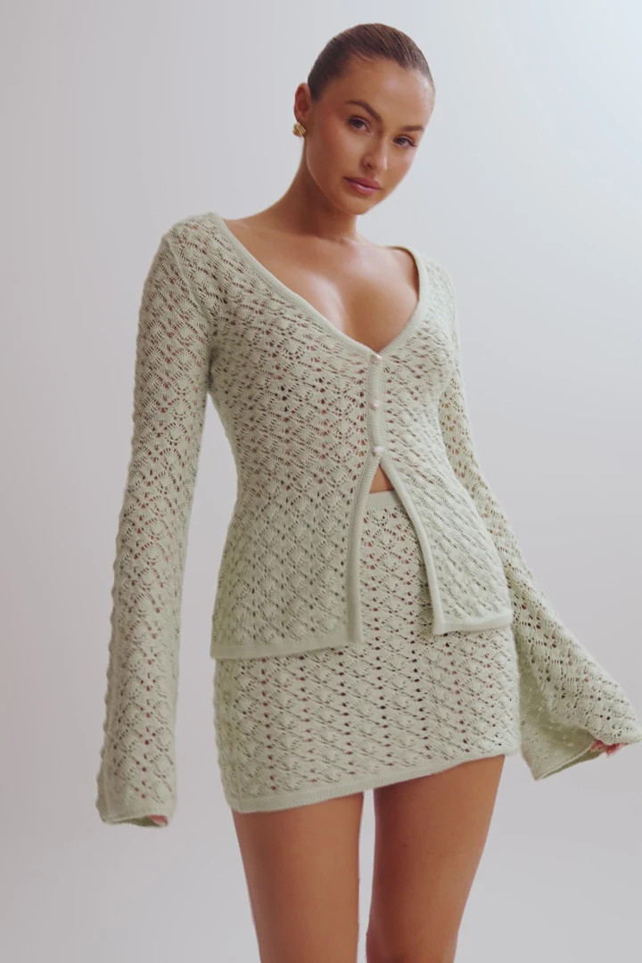 Murphy A-Line Knit Mini Skirt - Pastel Green | MESHKI US