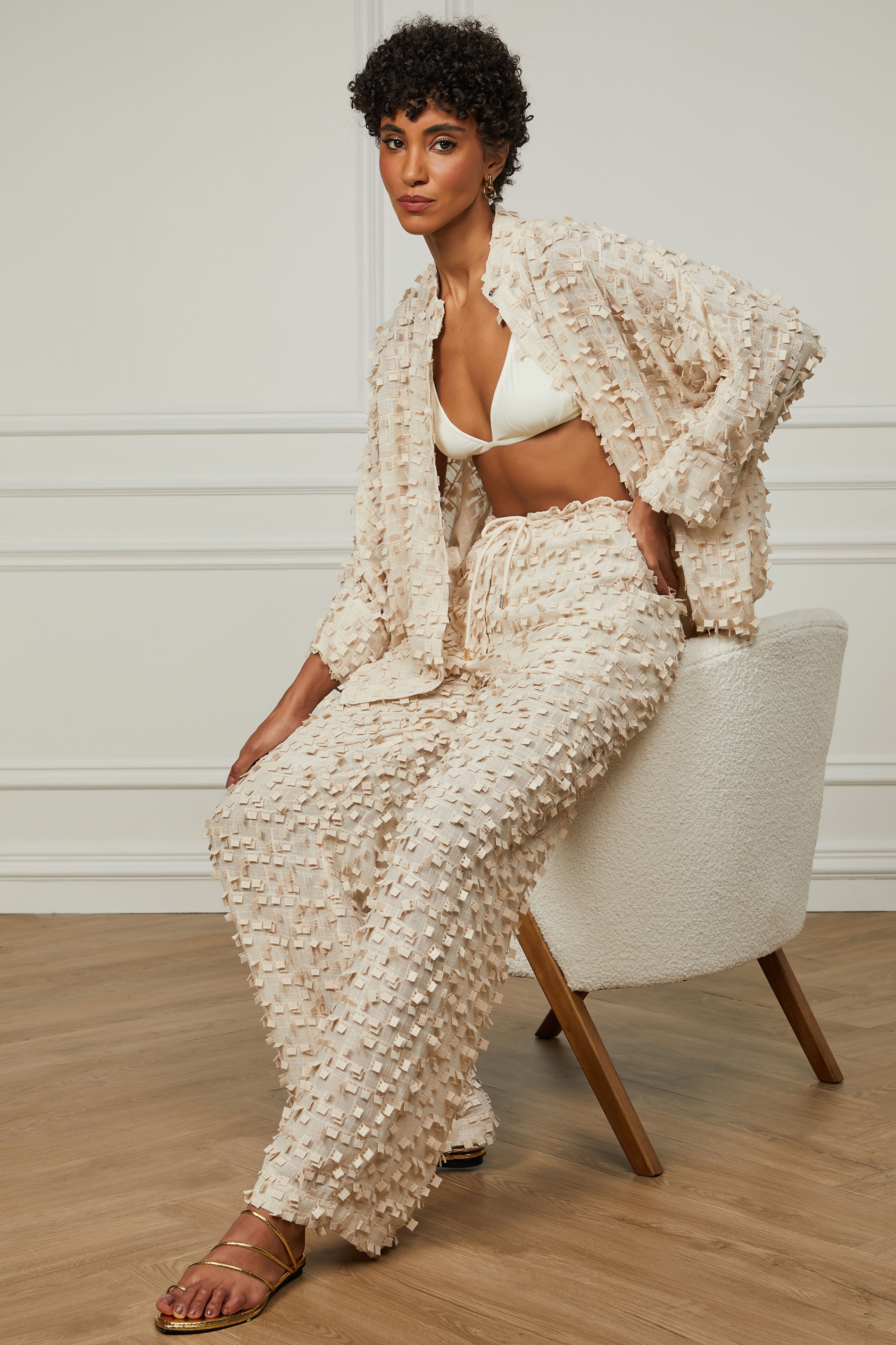 Calça De Algodão Pantalona Com Rolotê No Cós | OffPremium (BR)