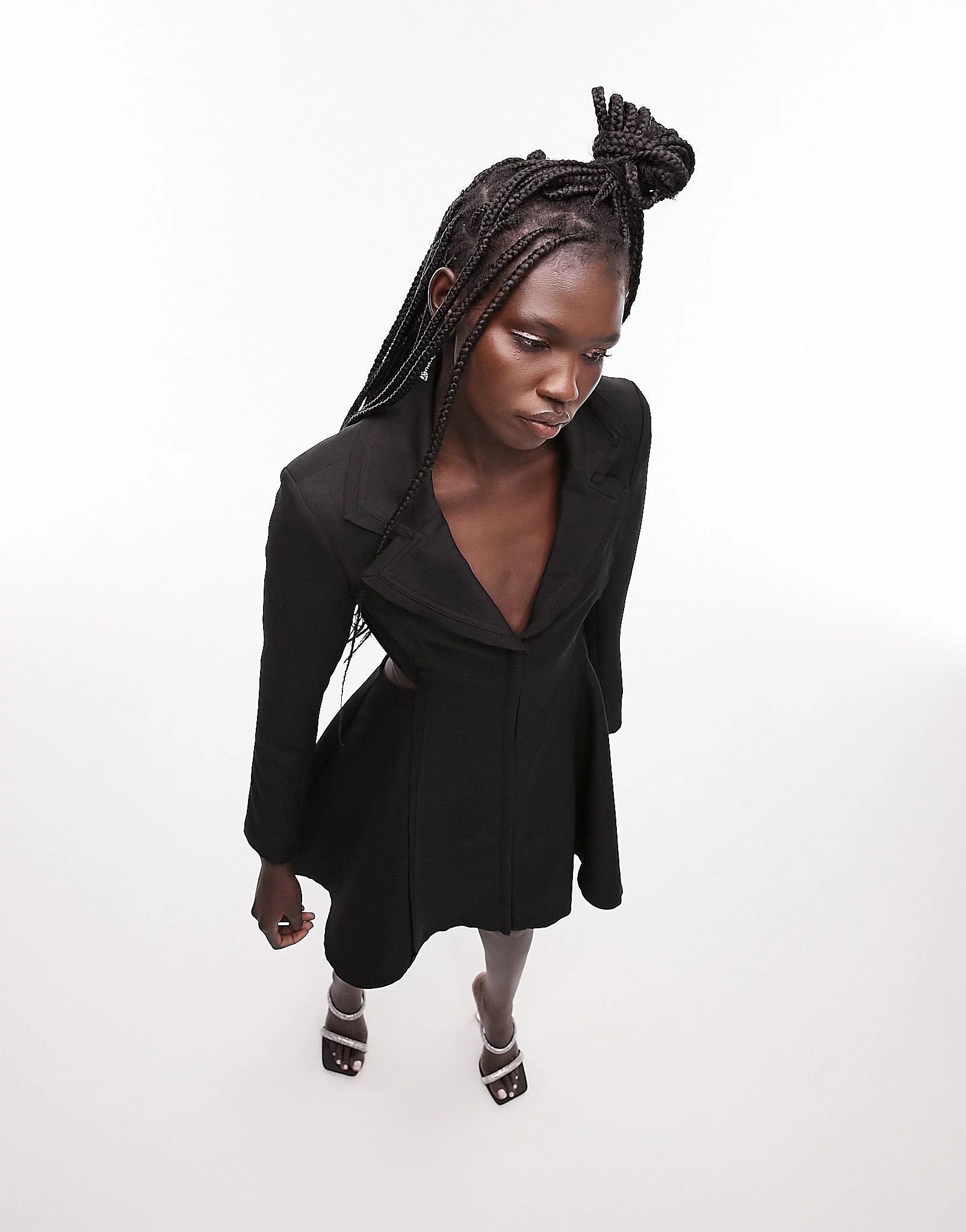 Topshop open back full skirt blazer mini dress in black | ASOS (Global)