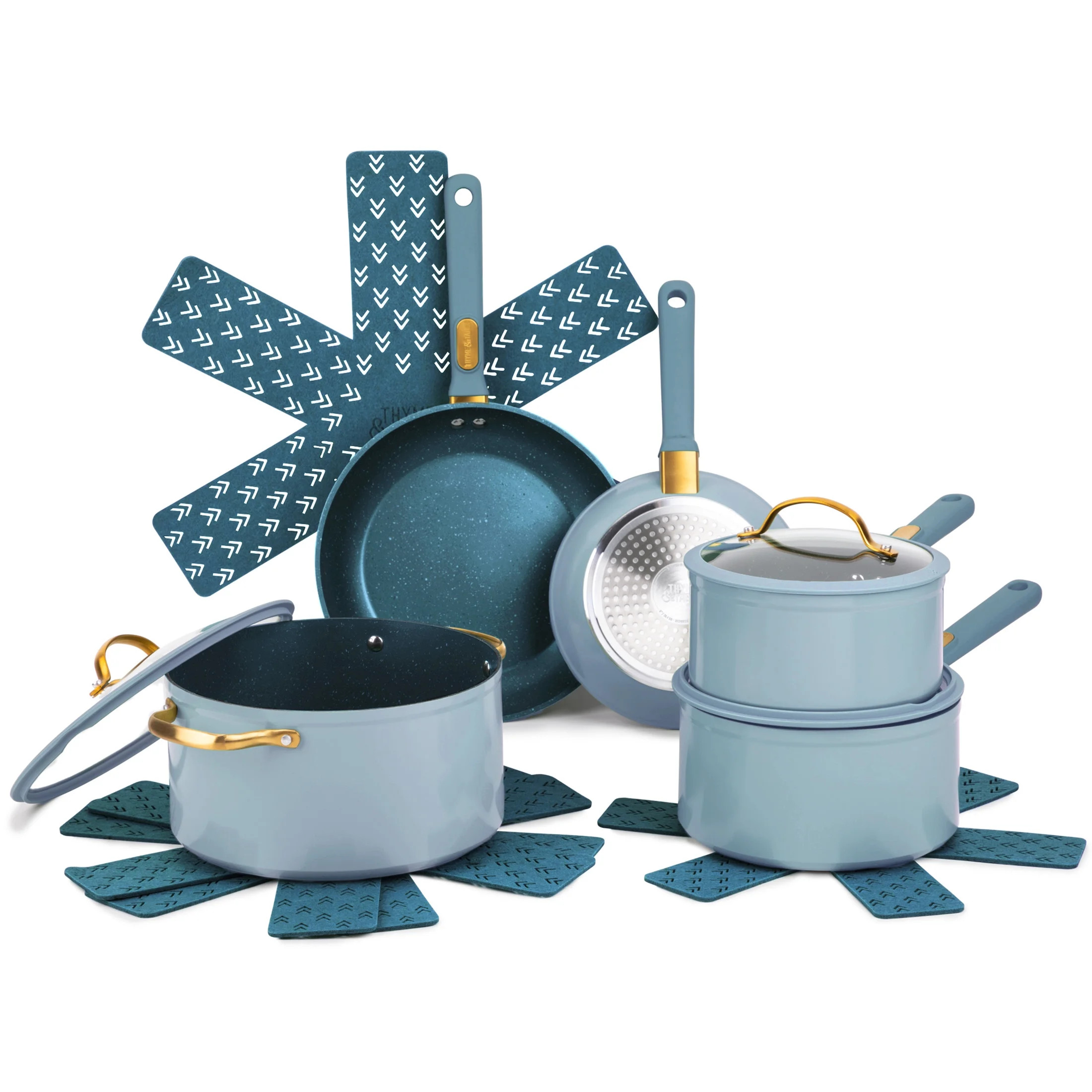 Thyme & Table 12-Piece Non-Stick Cookware Set, Pots and Pans Set - Blue, Granite Collection | Walmart (US)