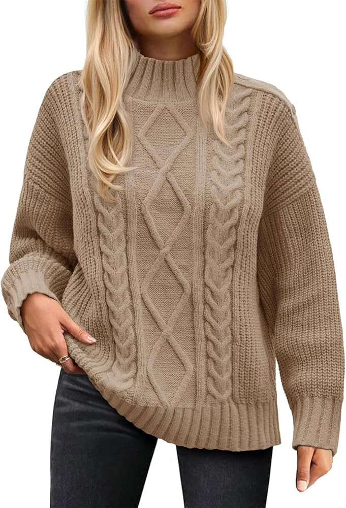 Saodimallsu Womens Oversized Cable Knit Sweaters 2025 Fall Winter Trendy Button Up Turtleneck Chu... | Amazon (US)