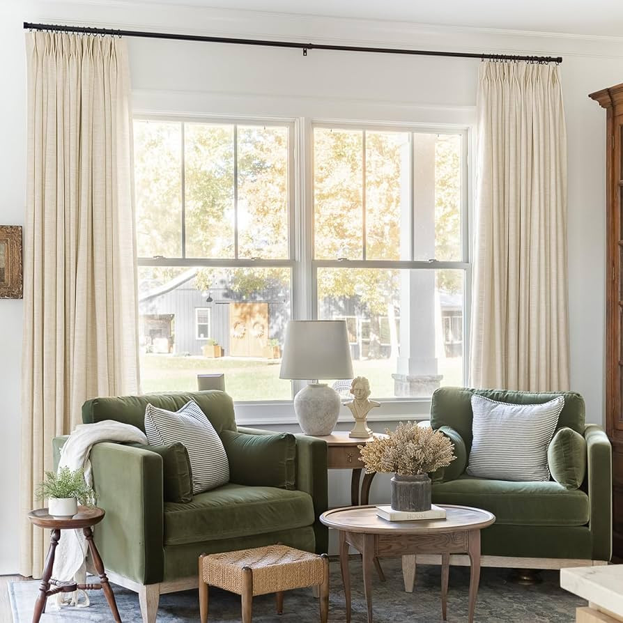 TWOPAGES 52 W x 102 L inch Pinch Pleated Light Filtering Curtain Linen Textured Unlined Drapes fo... | Amazon (US)