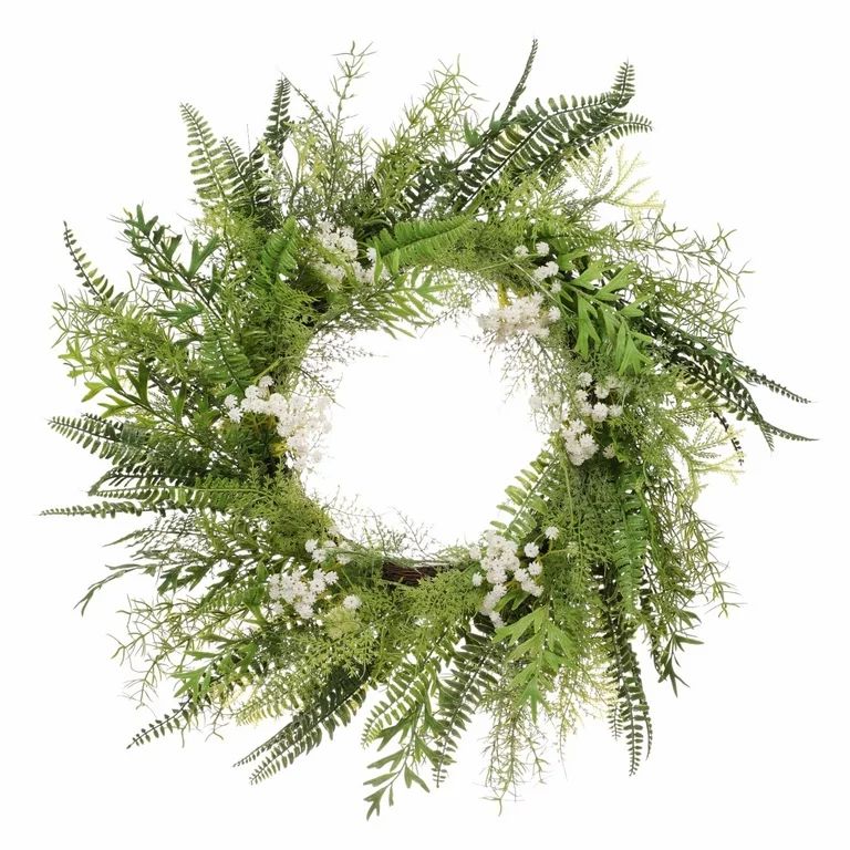Puleo International 24 in. Artificial Baby's Breath Floral Spring Wreath with Green Leaves | Walmart (US)