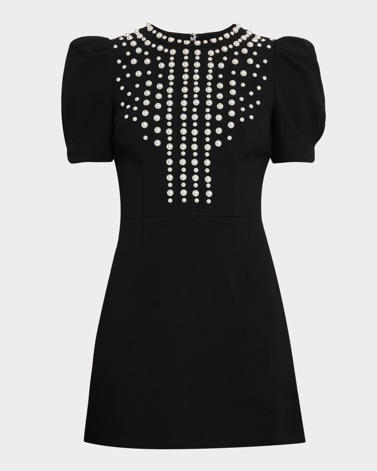 Puff-Sleeve Pearly Studded Mini Dress | Neiman Marcus