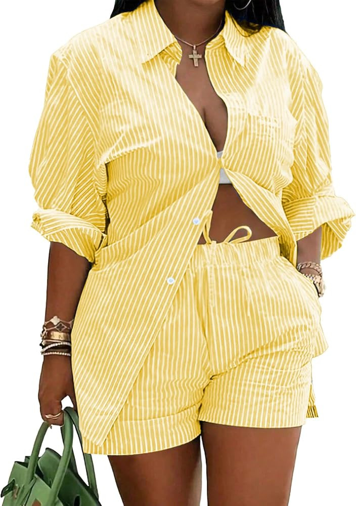 Ulovmi 2 Piece Sets For Women Summer Striped | Amazon (US)