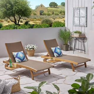 Noble House Colby Teak 2-Piece Acacia Wood Outdoor Chaise Lounge 55136 | The Home Depot