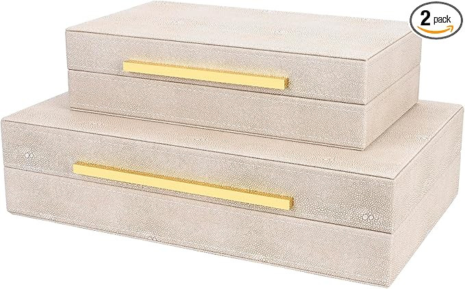 Ivory Shagreen box Set of 2 Faux Leather Decorative Boxes,Large Nesting Storage Decorative Boxes ... | Amazon (US)