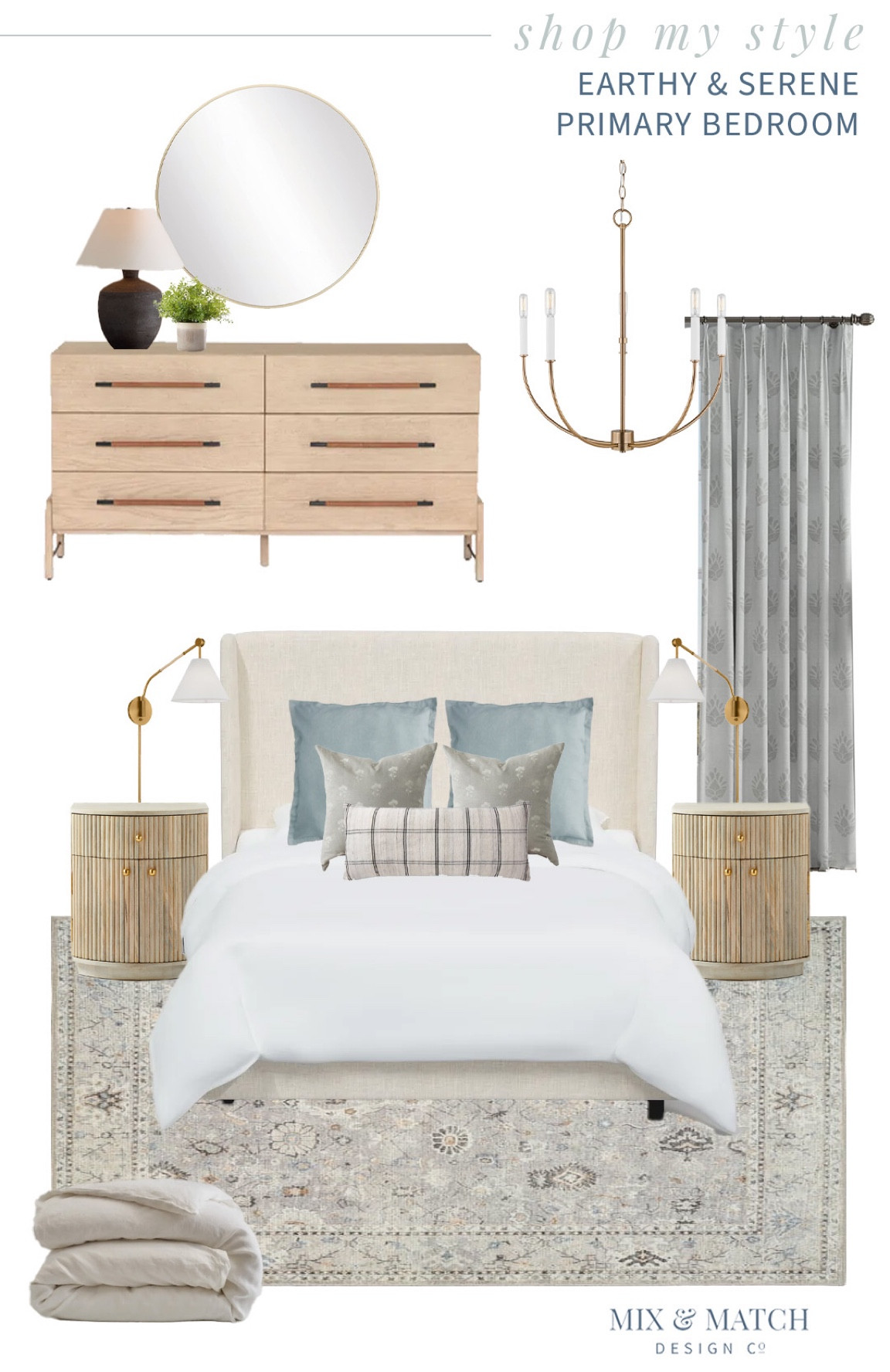 Back with another “shop my style!” This primary bedroom was a request from a follower on instagram - it was so fun to design! Loving the coastal modern vibes, warm and cool mix, and the serene colors. Doesn’t it just make you want to fall into bed?