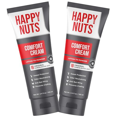 HAPPY NUTS Comfort Cream Deodorant For Men: Anti-Chafing Sweat Defense, Odor Control, Aluminum-Free Mens Deodorant & Hygiene Products for Men's Private Parts 3.4 Fl Oz (2 Pack), Original Scent | Amazon (US)
